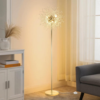 Bedroom Crystal Floor Lamp,,69 Inch High Pole Lamp,Modern Room Decorative Floor Lamp,Includes 32 Fireworks Crystal Suspenders, Chrome Finish Unavailable Platforms- Welfel